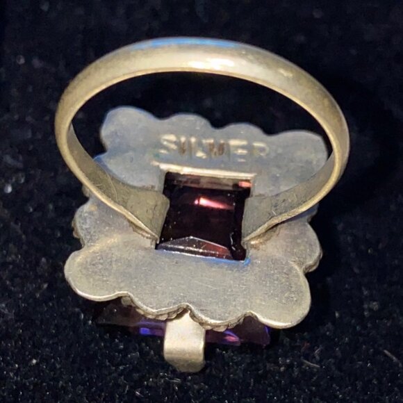 Vintage Sterling Silver Ring With Faceted Square Amethyst Gemstone Size 4.75 - Picture 6 of 9